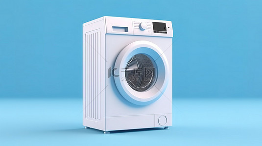3d 创建的蓝色背景下的现代洗衣机