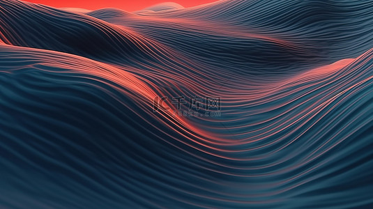 像素背景背景图片_抽象表面中的位移波 3D 插图