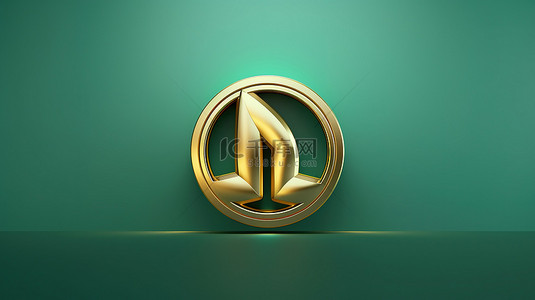 强大的徽章潮水绿色背景与福尔图纳金权力符号 3d 渲染