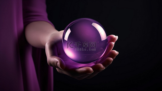 紫色球体背景图片_3d 渲染中手握的紫色球体