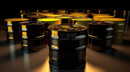 黑色和黄色油桶的概念 3D 渲染