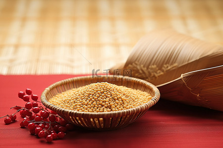小豆子背景图片_篮子里的米饭旁边放着一些小米饭