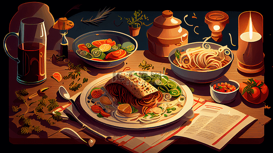 意大利面晚餐插画背景