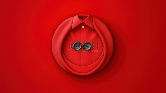 穿牛仔衣背景图片_3d 渲染的红色按钮服装图标，配有休闲裤