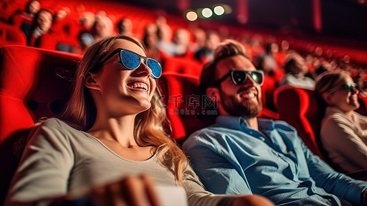 开心情侣背景图片_电影院里嚼爆米花的情侣全神贯注于 3D 电影