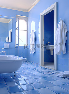 浴室的蓝色地板