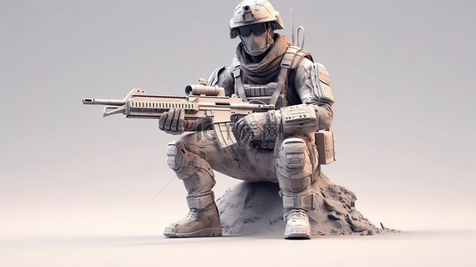 3d 渲染一个战士在战斗中孤立的白色背景