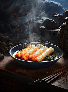 米饭筷子背景图片_用筷子将米饭盛入碗中