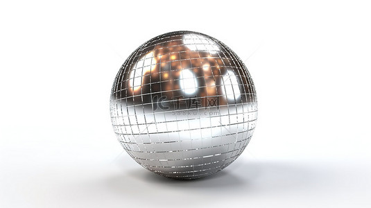闪闪发光的镜子迪斯科球与白色背景俱乐部装饰 3d 渲染