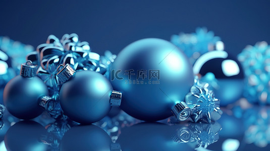 喜庆蓝色背景图片_圣诞节或新年庆祝活动的喜庆蓝色小玩意背景 3d 渲染