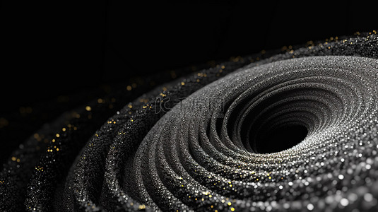 黑色背景粒子螺旋抽象的 3d 插图