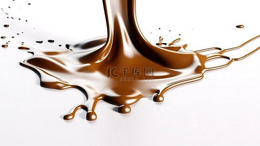 巧克力糖浆滴在白色表面上的 3D 渲染