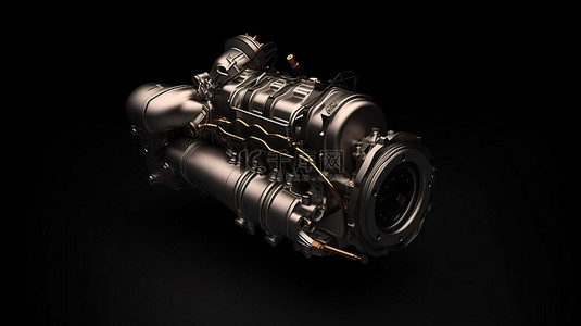 齿轮背景图片_具有现代涡轮汽车发动机的孤立黑色空间的 3D 渲染