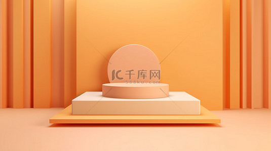 方形背景上带有柔和橙色产品成分的简约 3D 展示架