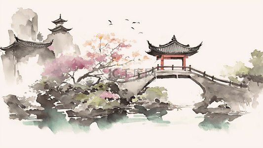 清明节建筑风景背景插图