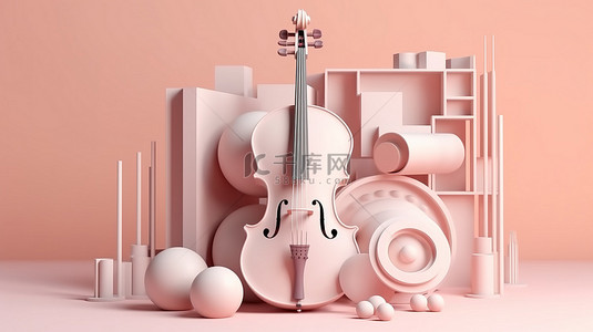用于小提琴和乐器 3D 渲染的柔和粉红色几何平台组合