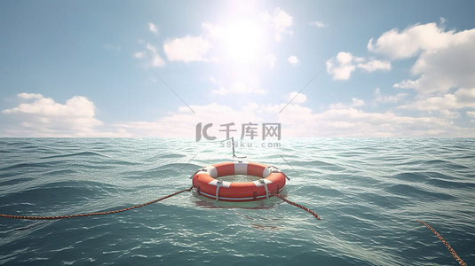 人工救生圈悬浮在海洋中作为模拟救援