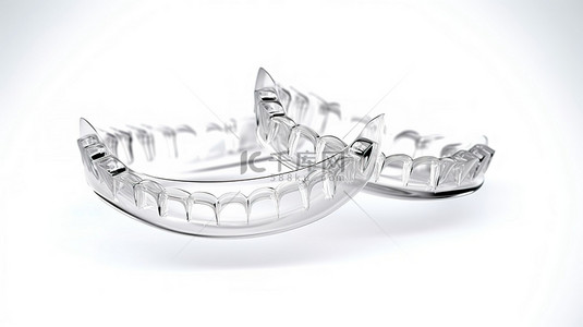 白色背景 Invisalign 牙套的自上而下 3D 渲染