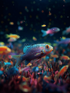 水草丰美背景图片_热带鱼珊瑚植物深海摄影广告背景