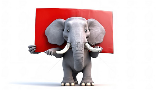 大象图腾背景图片_带有牛排和空白标志的异想天开的 3d 大象