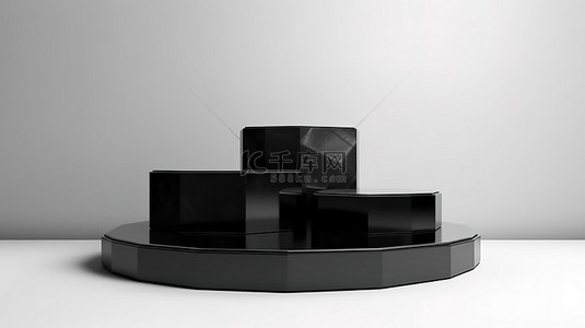 黑色精致背景图片_精致的黑色花岗岩六边形讲台在白色背景 3D 效果图上展示几何化妆品