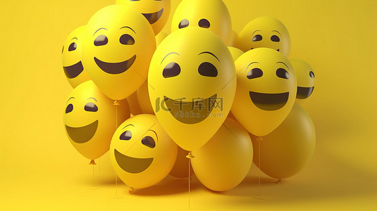 多彩的情绪背景图片_用于社交媒体的黄色 Facebook 反应气球符号的 3D 渲染