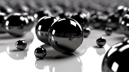科技球体背景图片_飞行中光滑的黑色球体 3D 呈现现代科技美学的背景