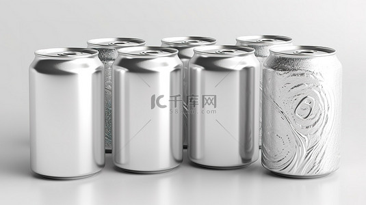 能量食品背景图片_白色背景下空白铝罐上水滴的 3D 渲染