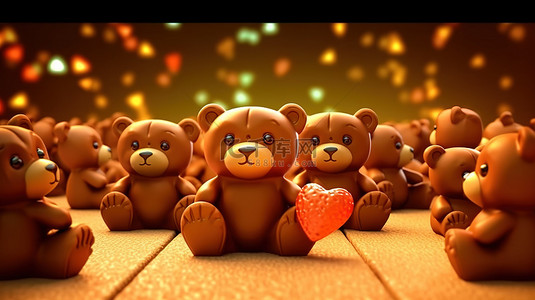 情人节巧克力背景图片_动画背景 3d 渲染中的节日巧克力熊