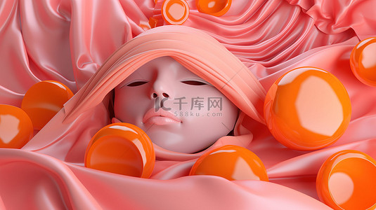 粉红色和橙色色调的面膜片的 3D 渲染