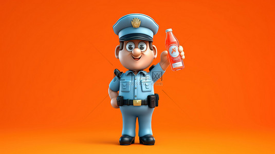 警官帽背景图片_异想天开的 3D 渲染苏打水卡通警察
