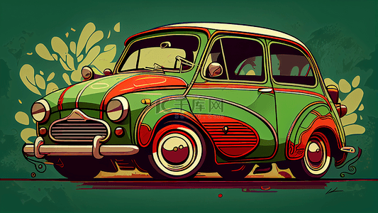 可爱小汽车背景图片_汽车可爱卡通绿色背景