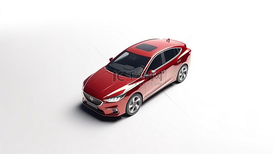 汽车地面背景图片_深红色调的当代混合动力车辆放置在带有地面阴影 3D 渲染的白色表面上
