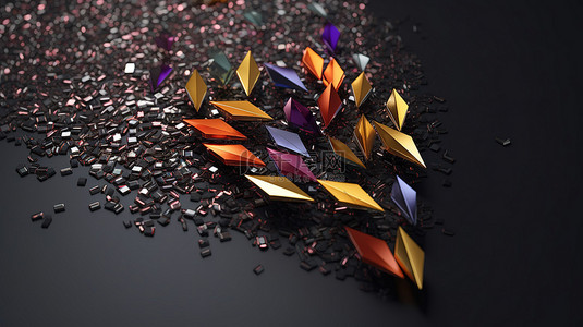 钻石的形成背景图片_分散的宝石阵列形成箭头的 3D 插图
