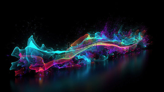 3d 渲染技术图像上的霓虹色流动粒子设计