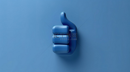 蓝色背景上简单竖起大拇指图标的 3d 插图