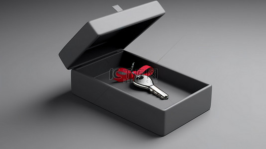 带有汽车钥匙的品牌公司礼品盒的 3d 渲染