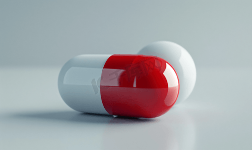 药球摄影照片_白色药品和红色药球渲染图