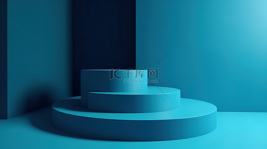 演示中背景图片_产品演示中样机讲台的蓝色 3D 渲染背景