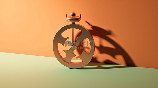 彩色背景下抽象时钟和日晷的当代阴影计时器 3D 渲染