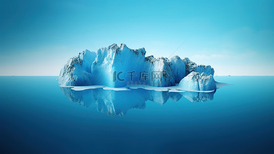 全球变暖对环境的影响 深蓝色水域中融化的冰山的 3d 插图