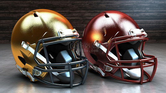 设计足球背景图片_3d 渲染中的两个橄榄球头盔