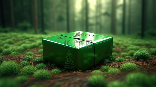 2021设计背景图片_节日森林 3d 绿色礼品盒隔离在树形背景上
