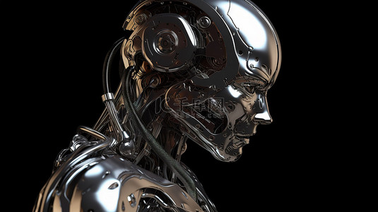 3D 渲染中的金属女性机器人或机器人