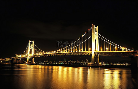 一座桥在夜晚的黑暗中亮起