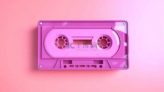 3d 渲染复古录音带，粉红色背景上带有粉红色调