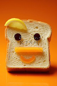 辣椒切背景图片_一片面包被切成可爱的脸和脸