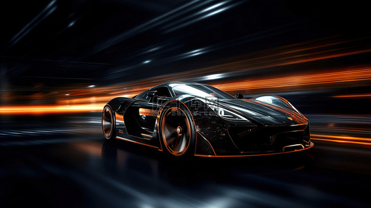 豪华车背景背景图片_具有高速设计和垃圾覆盖 3D 渲染的未来派黑色跑车