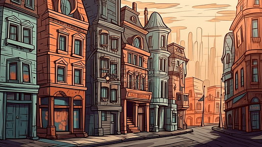 欧美城市卡通背景图片_街道插画背景