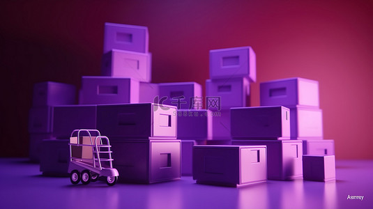 点击办理背景图片_在线购物概念点击并使用 3d 呈现的紫色包裹盒购买